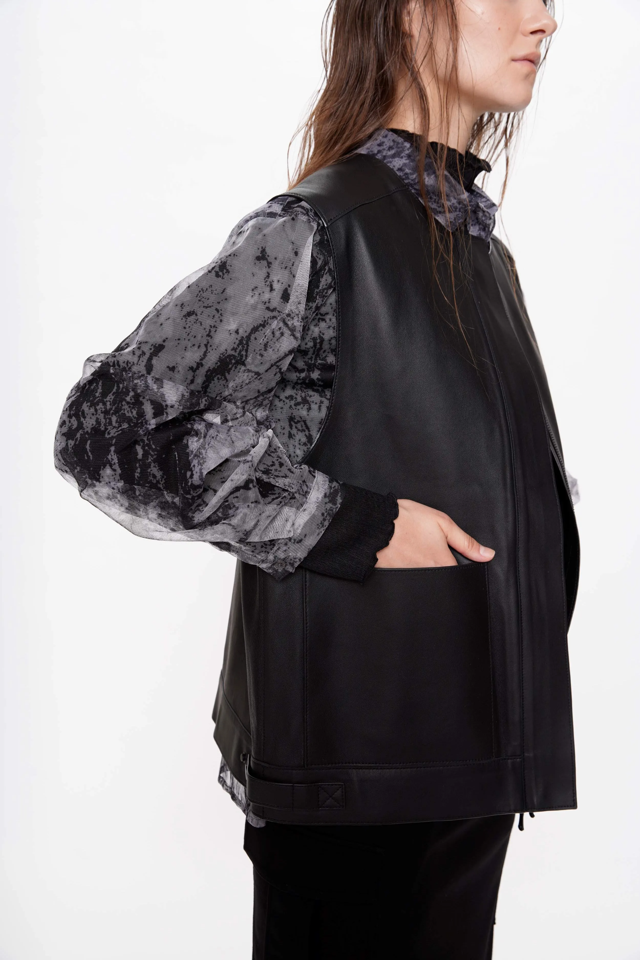 Abstract Print Mesh Shirt Blouse