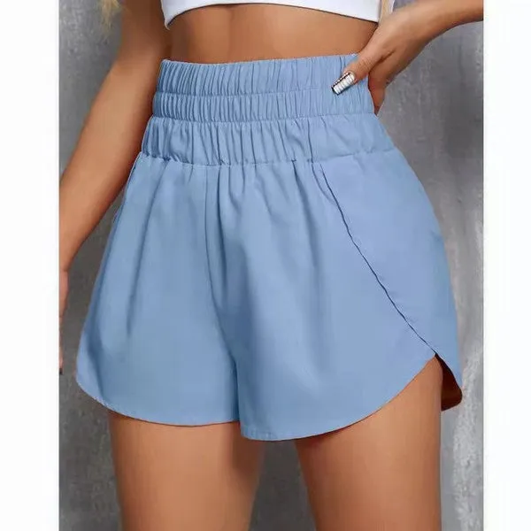 Blue Elasticized Waist Active Wear Shorts
