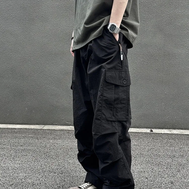 Bonsir guys clothing styles National Fashion Outdoor Functional Wind Speed Dry Overalls Men's Loose Straight Cityboy Large Pocket American Umbrella Pants