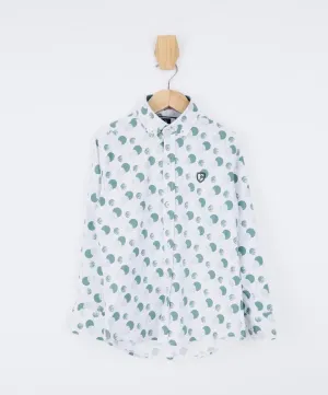 Boys Slim Fit Patterned Printed Casual Shirt - Green - White