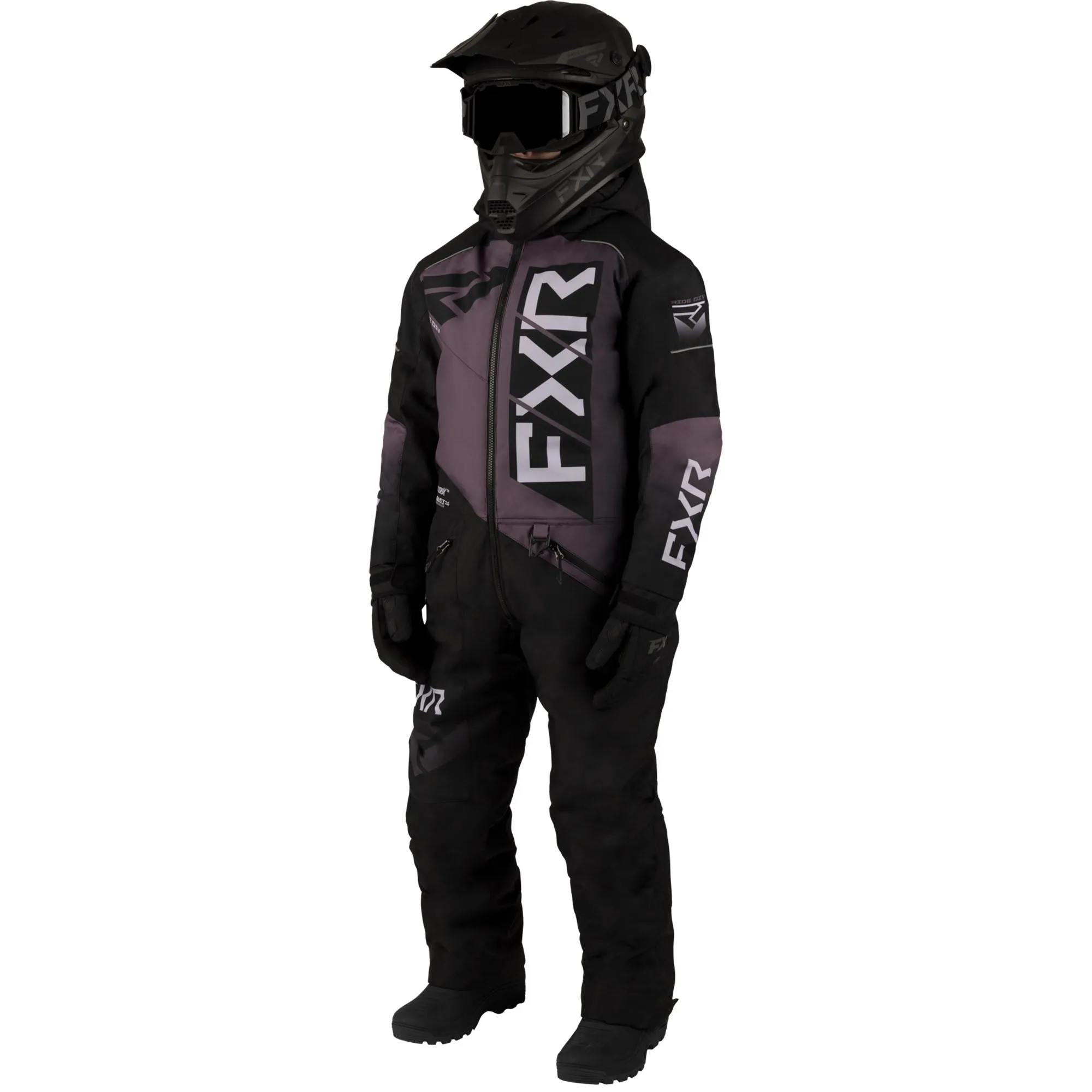 FXR Child Helium Snowmobile Monosuit Black/Muted Grape/Dusty Lilac