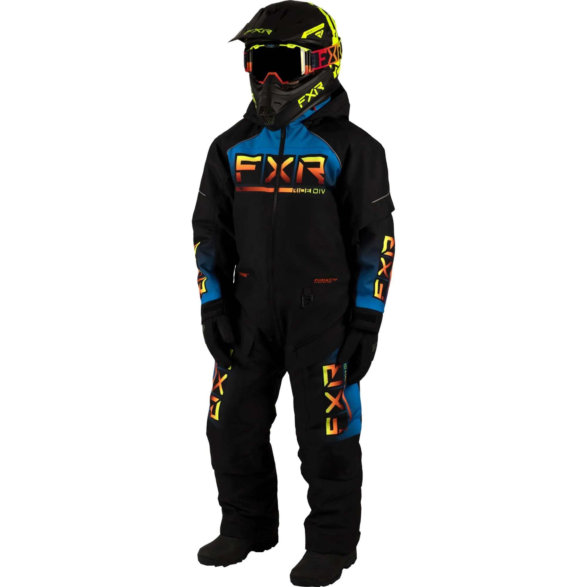 FXR Youth Recruit Snowmobile Monosuit Black/Blue/Inferno