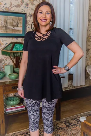 Genevieve Criss-Cross Black Top
