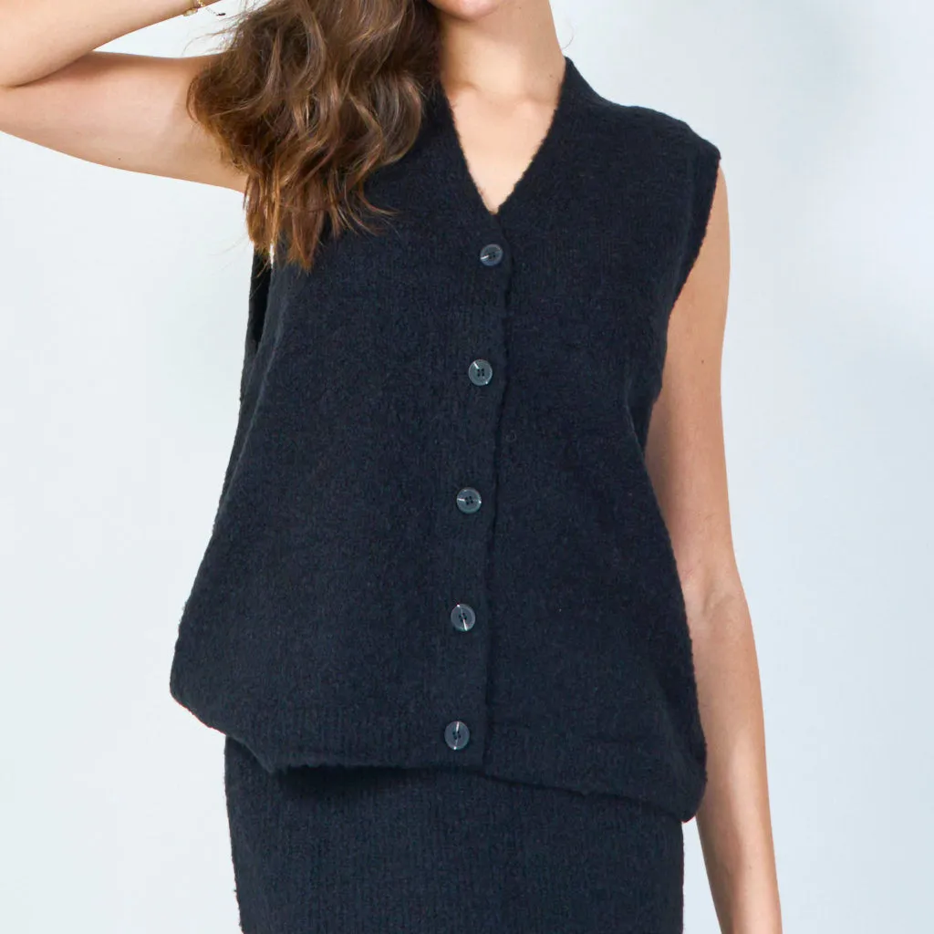 Knitted button-up vest with V-neck wholesale
