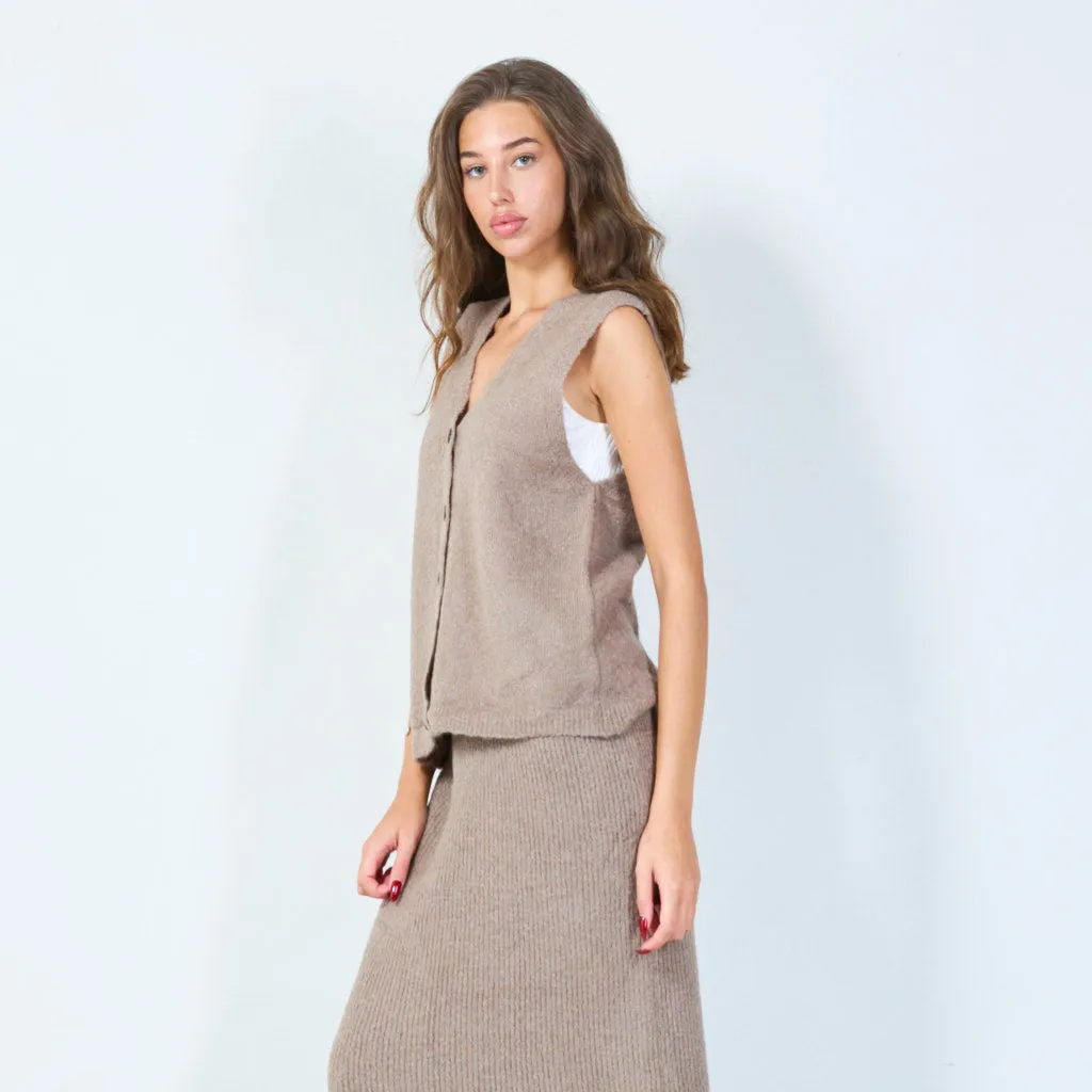 Knitted button-up vest with V-neck wholesale
