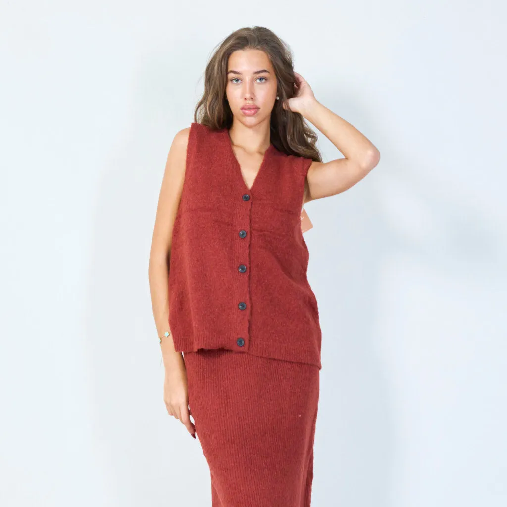 Knitted button-up vest with V-neck wholesale