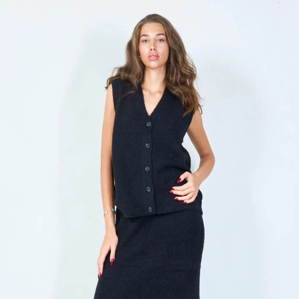 Knitted button-up vest with V-neck wholesale