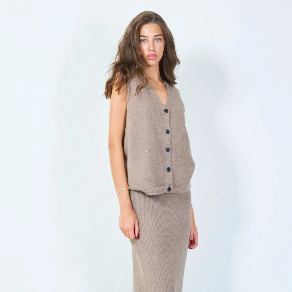 Knitted button-up vest with V-neck wholesale