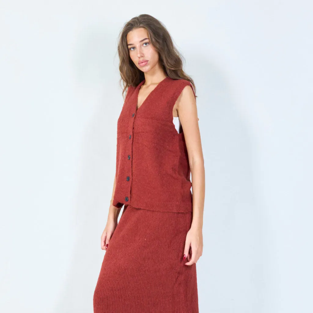 Knitted button-up vest with V-neck wholesale