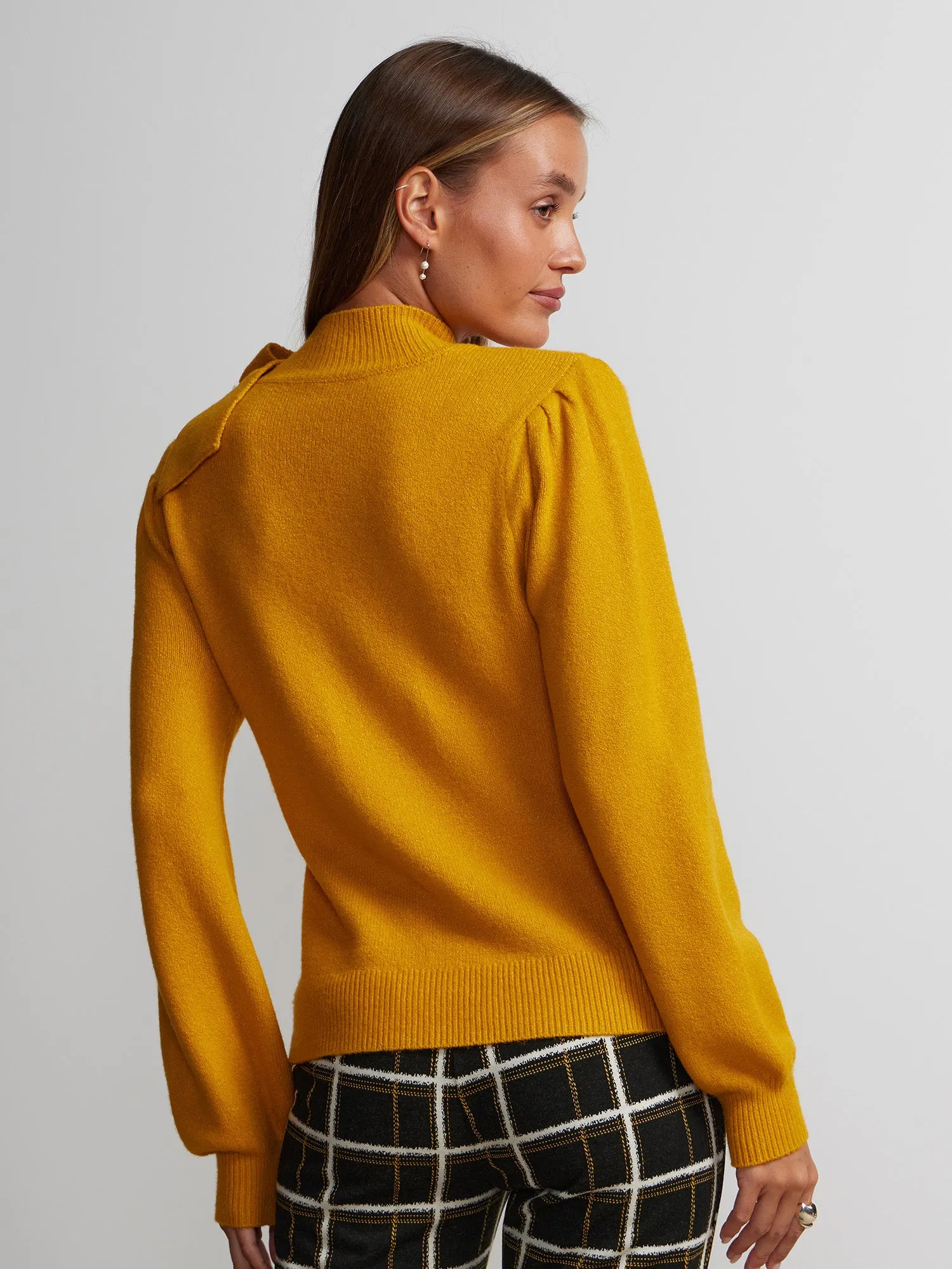 Long Puff Sleeve Bow Neck Sweater