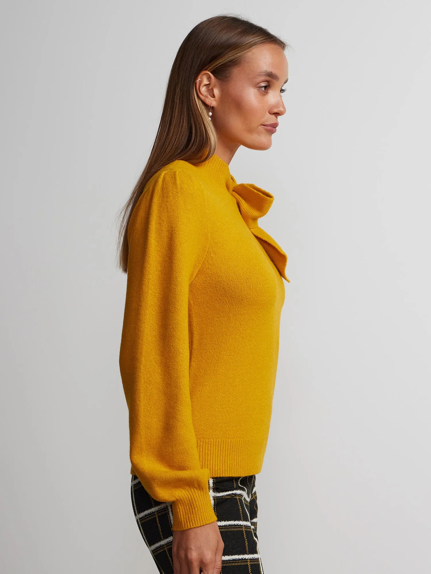 Long Puff Sleeve Bow Neck Sweater