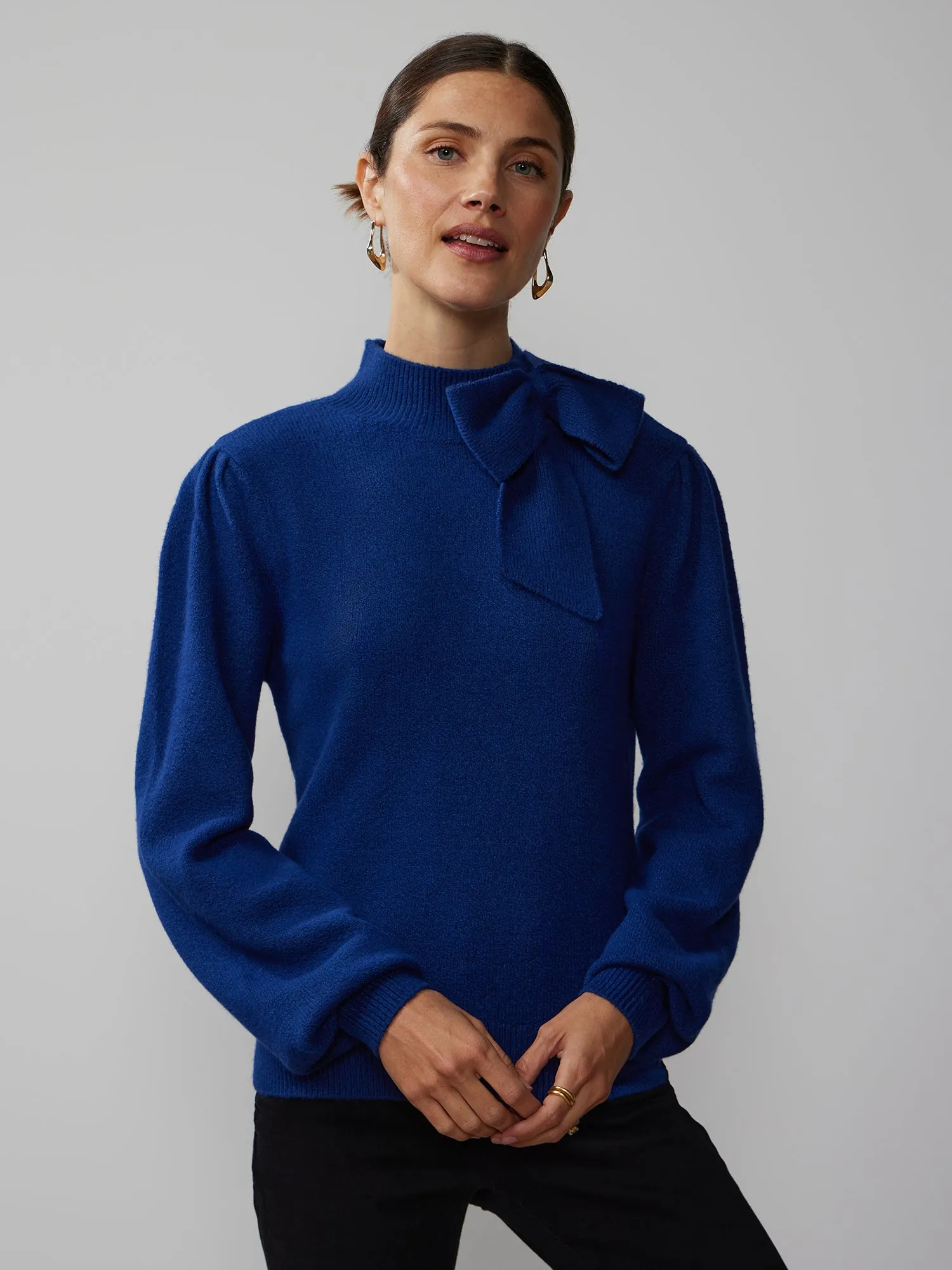 Long Puff Sleeve Bow Neck Sweater