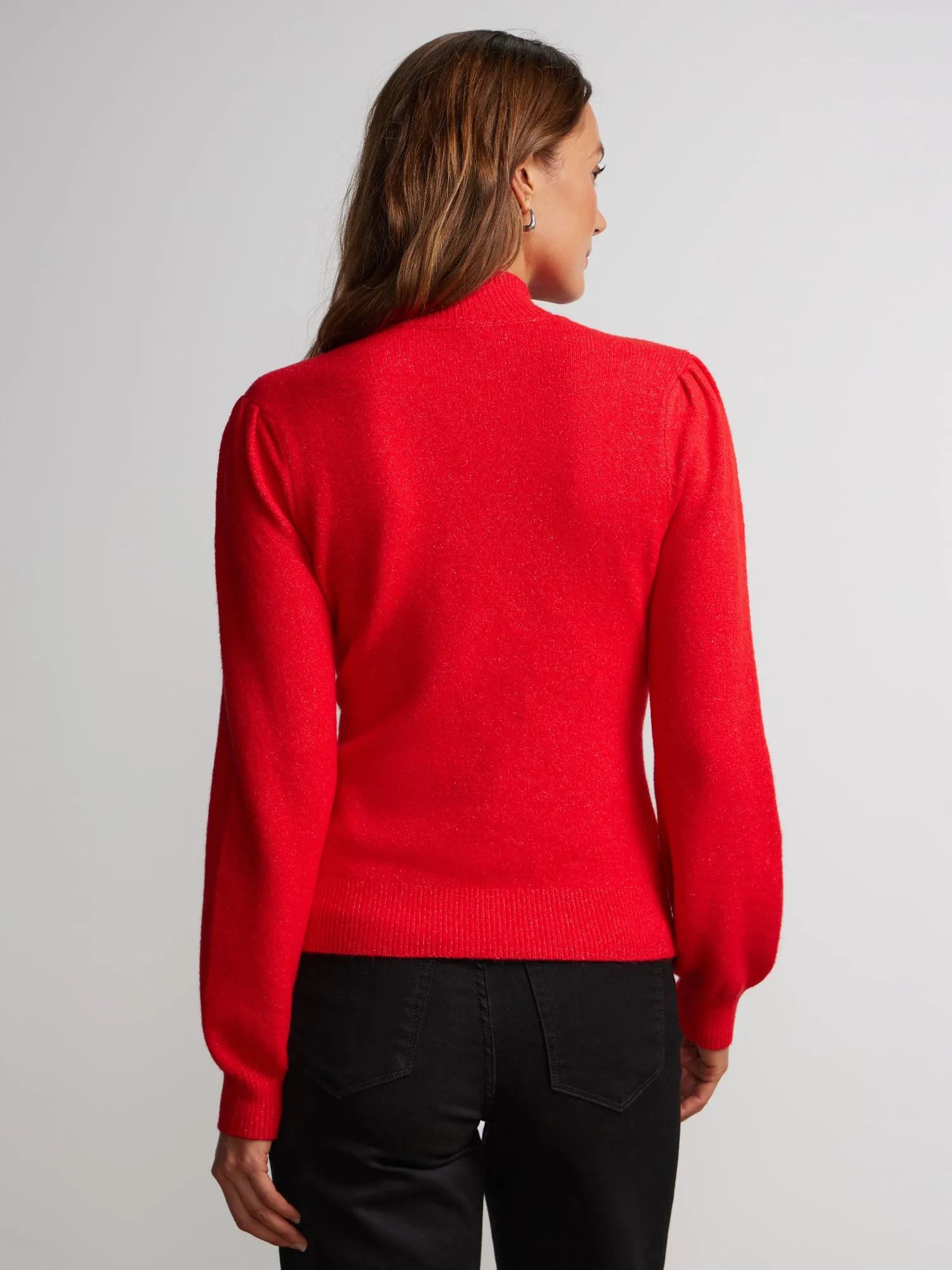 Long Puff Sleeve Bow Neck Sweater