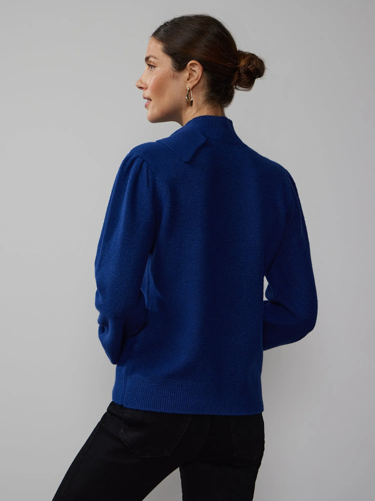 Long Puff Sleeve Bow Neck Sweater
