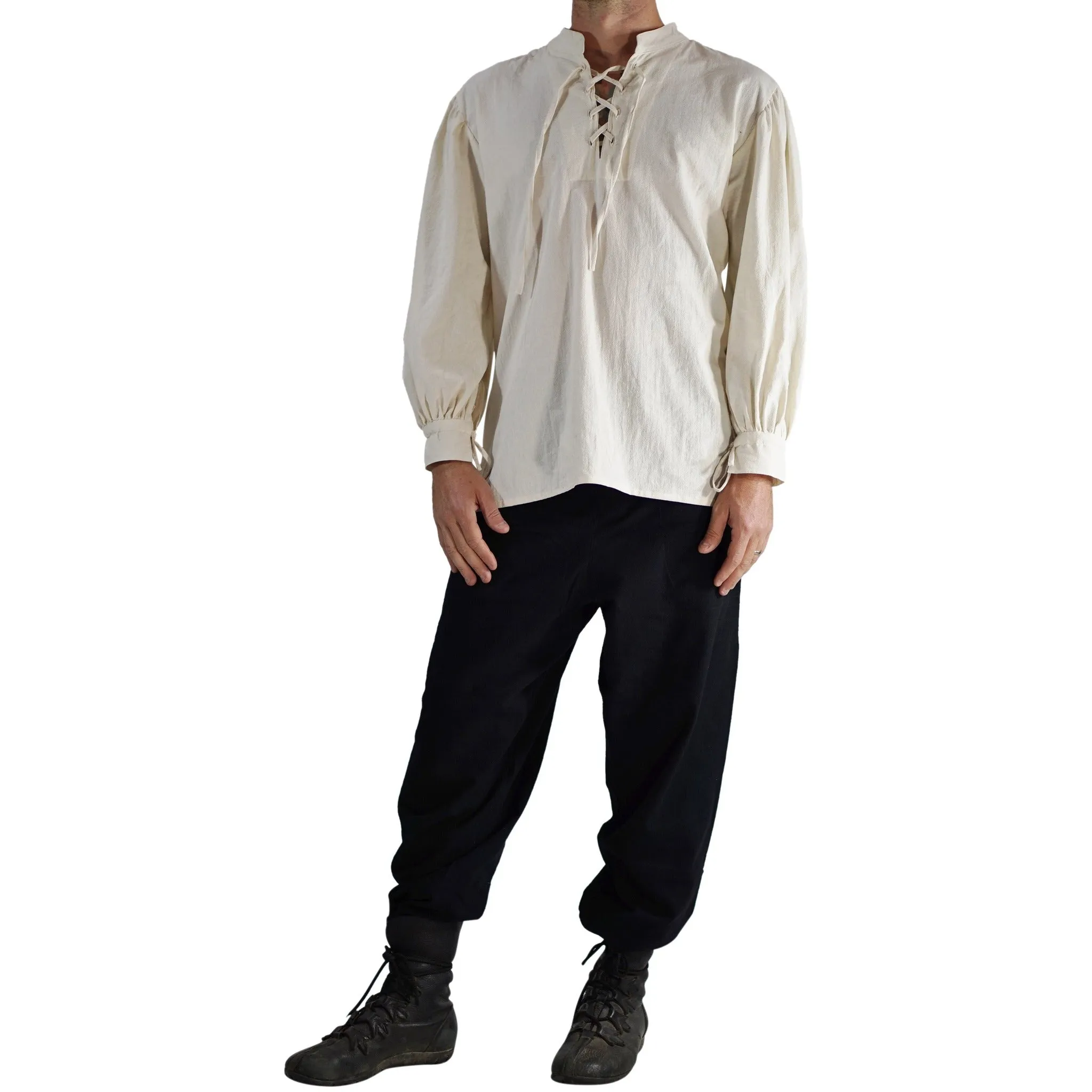 'Merchant' Renaissance Shirt, High Collar - Cream