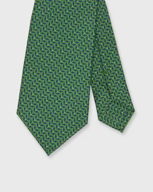 Silk Print Tie in Fern/Blue Diamonds