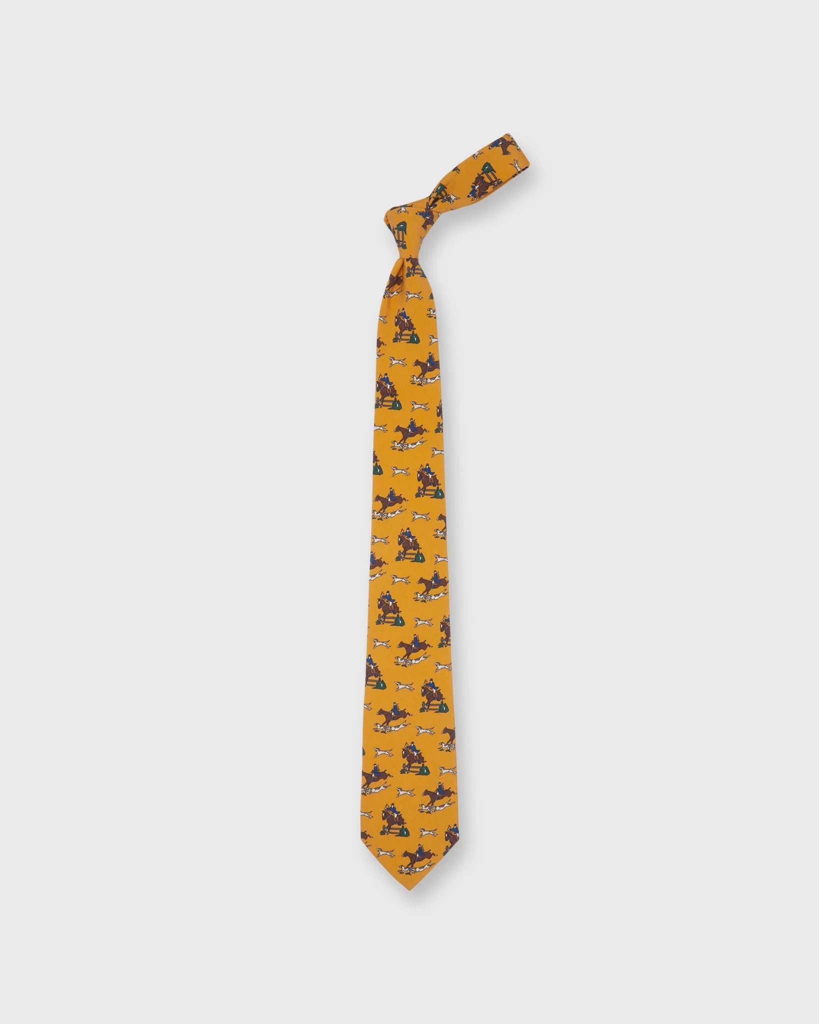 Silk Print Tie in Gold Fox Hunt