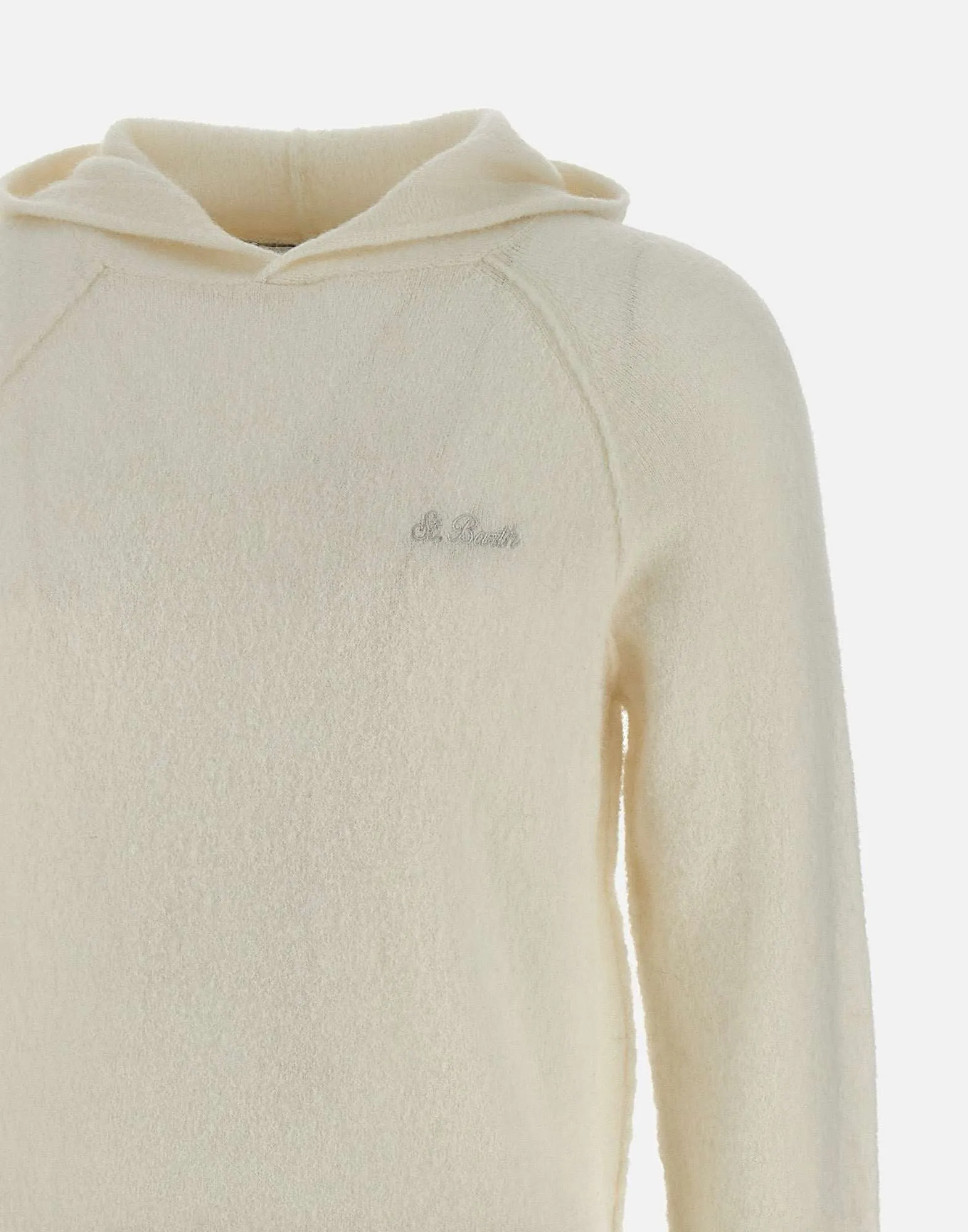 White Alpaca Blend Hooded Sweater