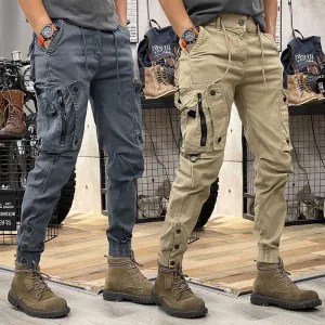Wiaofellas mens outfits Spring and Autumn American Overalls Men's Straight Functional Outdoor Tactical Casual Pants Men's Ankle-Tied Trousers Men